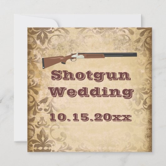 Shotgun Wedding Brown Damask Wedding Invitations Kaart (Voorkant)