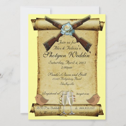 Shotgun Wedding Invitations in Canary Yellow Kaart (Voorkant)