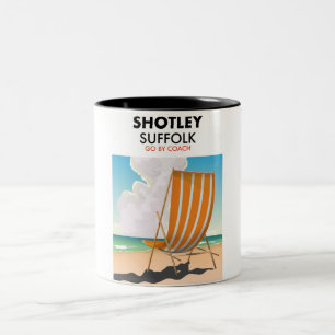 Shotley suffolk strand reisposter tweekleurige koffiemok