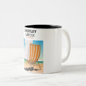 Shotley suffolk strandreisposter tweekleurige koffiemok (Voorkant rechts)