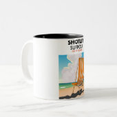 Shotley suffolk strandreisposter tweekleurige koffiemok (Voorkant links)