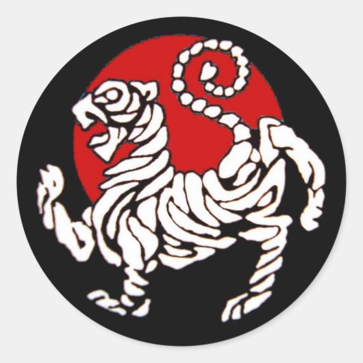 Shotokan tijger rijzende zon ronde sticker (Voorkant)