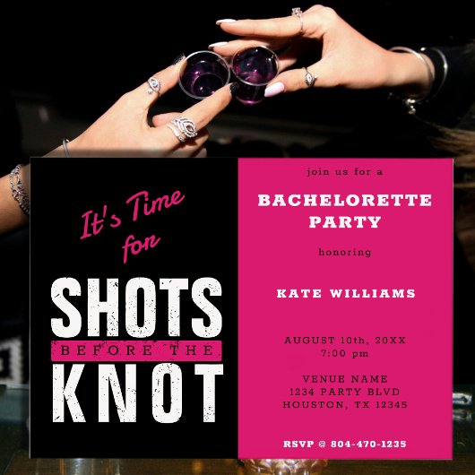 Shots Voor de Knoop Hot Pink Bachelorette Party Kaart