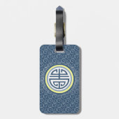 Shou Chinees Langlevensymbool - Blauw en Geel Bagagelabel (Achterkant verticaal)