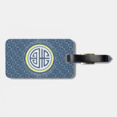 Shou Chinees Langlevensymbool - Blauw en Geel Bagagelabel (Achterkant horizontaal)