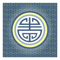 Shou Chinees Langlevensymbool - Blauw en Geel