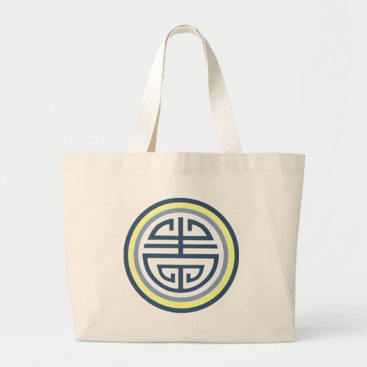 Shou Chinees Langlevensymbool - Blauw en Geel Grote Tote Bag (Voorkant)