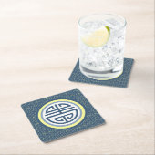 Shou Chinees Langlevensymbool - Blauw en Geel Kartonnen Onderzetters (Insitu)