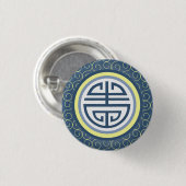 Shou Chinees Langlevensymbool - Blauw en Geel Ronde Button 3,2 Cm (Voorkant /achterkant)