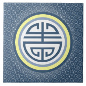 Shou Chinees Langlevensymbool - Blauw en Geel Tegeltje (Voorkant)
