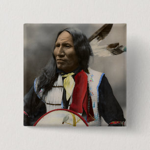 Shout in Oglala Sioux 1899 Indiase Vintage Vierkante Button 5,1 Cm