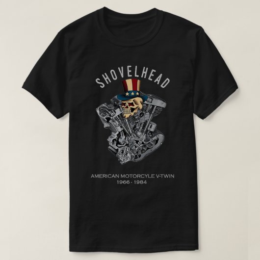ShovelHead Retro Skull VTwin Motor 1966 Motorcycl T-shirt (Design voorkant)