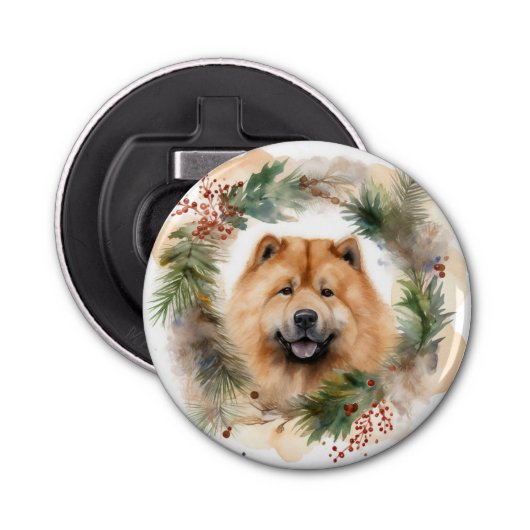 Show Christmas Wreath Feestelijke Pup Button Flesopener (Voorkant)