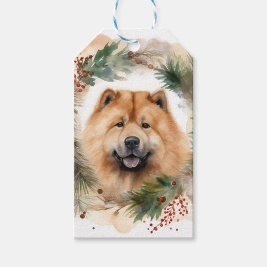 Show Christmas Wreath Feestelijke Pup Cadeaulabel (Voorkant)