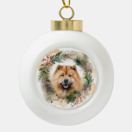 Show Christmas Wreath Feestelijke Pup Keramische Bal Ornament (Voorkant)