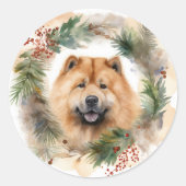 Show Christmas Wreath Feestelijke Pup Ronde Sticker (Voorkant)
