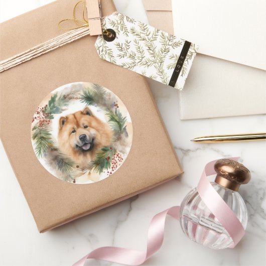Show Christmas Wreath Feestelijke Pup Ronde Sticker (Geschenken)