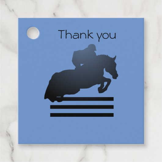 Show jumper die een obstakel opruimt. bedankjes labels (Voorkant)