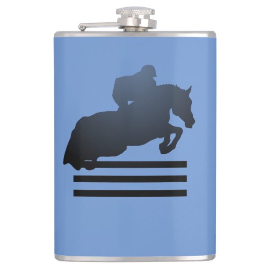 Show jumper die een obstakel opruimt. heupfles (Voorkant)