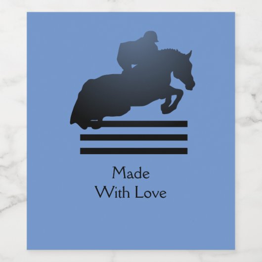 Show jumper die een obstakel opruimt. wijn etiket (Enkel label)