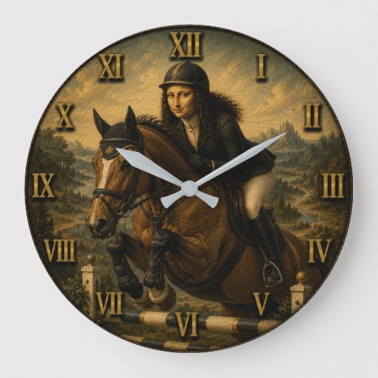Show Jumping Funny Mona Lisa Horse Lover Gift Grote Klok (Voorkant)
