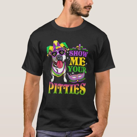 Show me je pitties T Dog Love Mardi Gras Pitbull T-shirt (Voorkant)