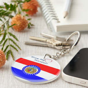 Show me Love Missouri met Initialen Vlag Patriotic Sleutelhanger