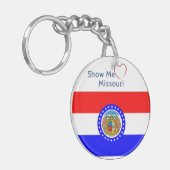 Show me Love Missouri met Initialen Vlag Patriotic Sleutelhanger (Voorkant Links)