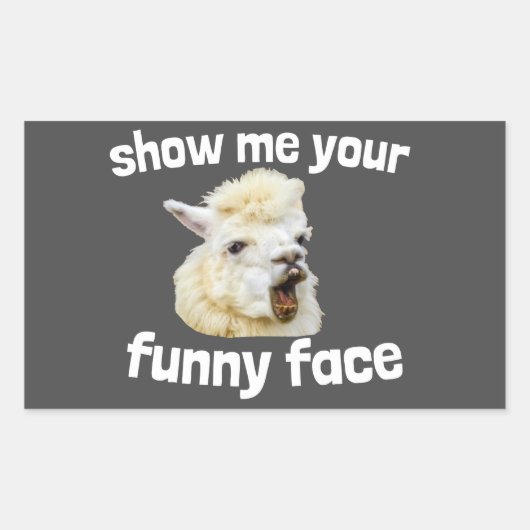 Show me your funny face lachendes Alpaka Lama Rechthoekige Sticker (Voorkant)