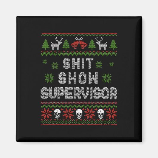 -show Supervisor Kersttrui Funny Ugly Xmas Magneet (Voorkant)