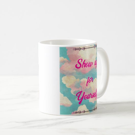 Show Up For Yourself Self-Love Pink Clouds Mug Koffiemok (Voorkant rechts)