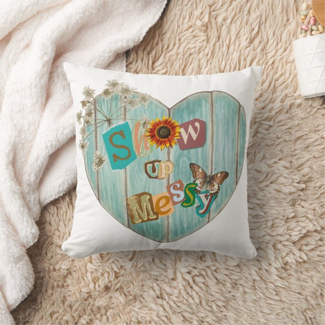 Show Up Messy Heart Boho Sierkussen (Deken)