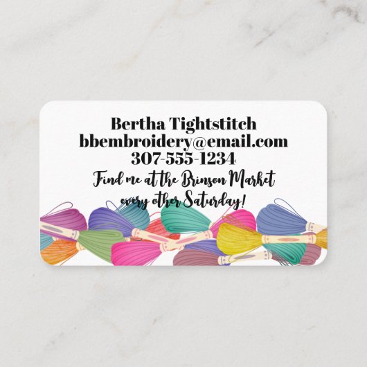 Show van borduurschroefnaaigarens visitekaartje (Achterkant)