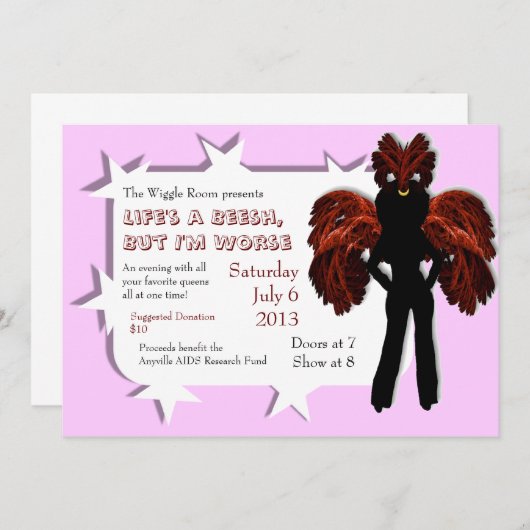 Show Veelzijdige Queen Custom Drag Invitae Kaart (Voorkant / Achterkant)