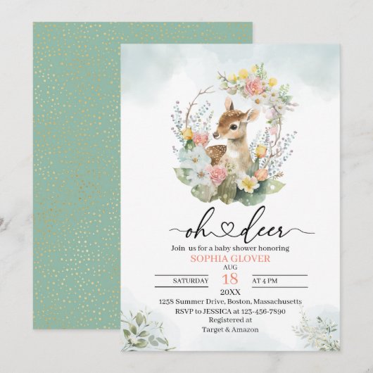 Show waterverf baby bosland deerflower greenery kaart (Voorkant / Achterkant)