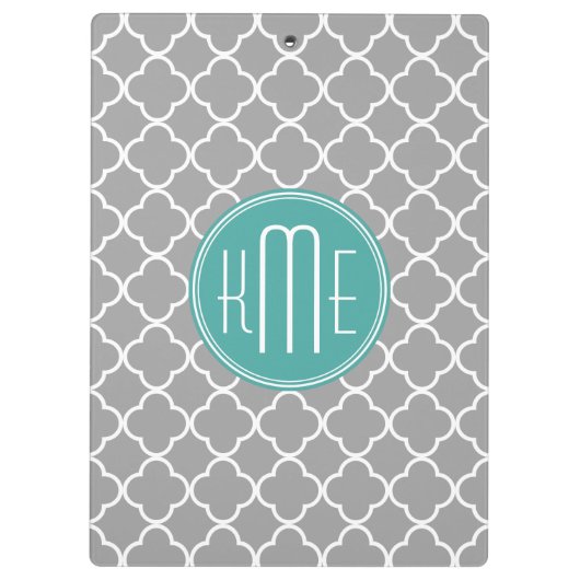 Showcase Your Photo Grey Quatrefoil Mint Monogram Klembord (Achterkant)