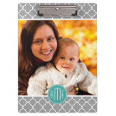 Showcase Your Photo Grey Quatrefoil Mint Monogram Klembord (Voorkant)