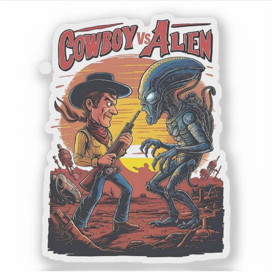 Showdown bij Sundown - Cowboy vs. Alien Sticker (Voorkant)