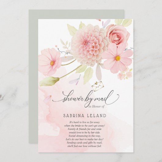 Shower by Mail Blush Pink Floral Spray Invitation Kaart (Voorkant / Achterkant)