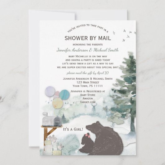 Shower by Mail Forest Woodland Beer Girl Baby Kaart (Voorkant)