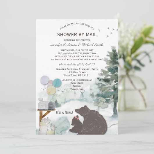 Shower by Mail Forest Woodland Beer Girl Baby Kaart (Staand voorkant)