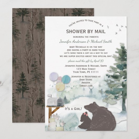 Shower by Mail Forest Woodland Beer Girl Baby Kaart (Voorkant / Achterkant)