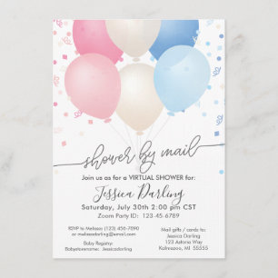 Shower by Mail Pink and Blue Balloons and Confetti Kaart