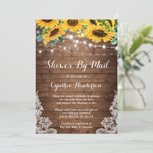 Shower by Mail Rustic Lights Sunflower Eucalyptus Kaart (Staand voorkant)