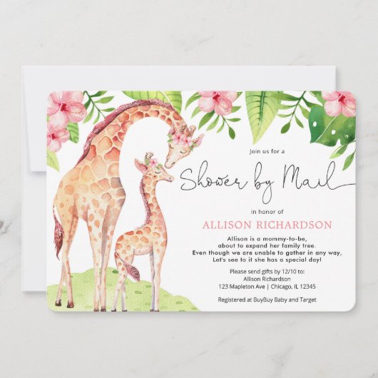 Shower by Mail schattige giraffe safari baby meisj Kaart (Voorkant)