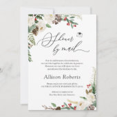 Shower by Mail Script Rustic Winter Floral Leaves Kaart (Voorkant)