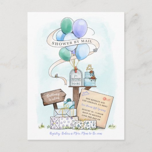 Shower by Mail Virtual Baby shower Balloon Mailbox Uitnodiging Briefkaart (Voorkant)