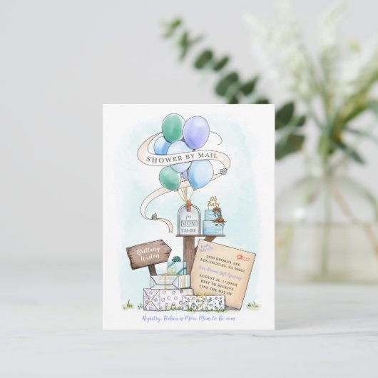 Shower by Mail Virtual Baby shower Balloon Mailbox Uitnodiging Briefkaart (Staand voorkant)