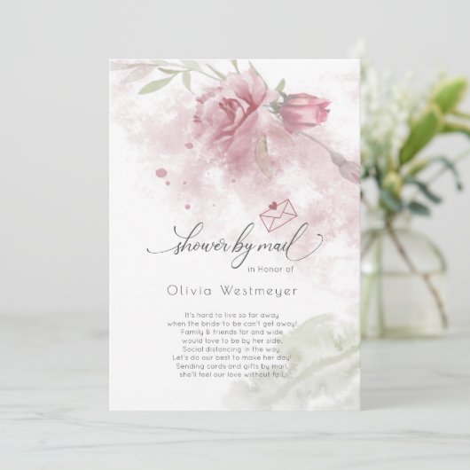 Shower by Mail Waterverf Dusty Roos Pink Flowers Kaart (Staand voorkant)