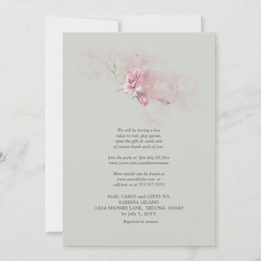 Shower by Mail Waterverf Dusty Roos Pink Flowers Kaart (Achterkant)